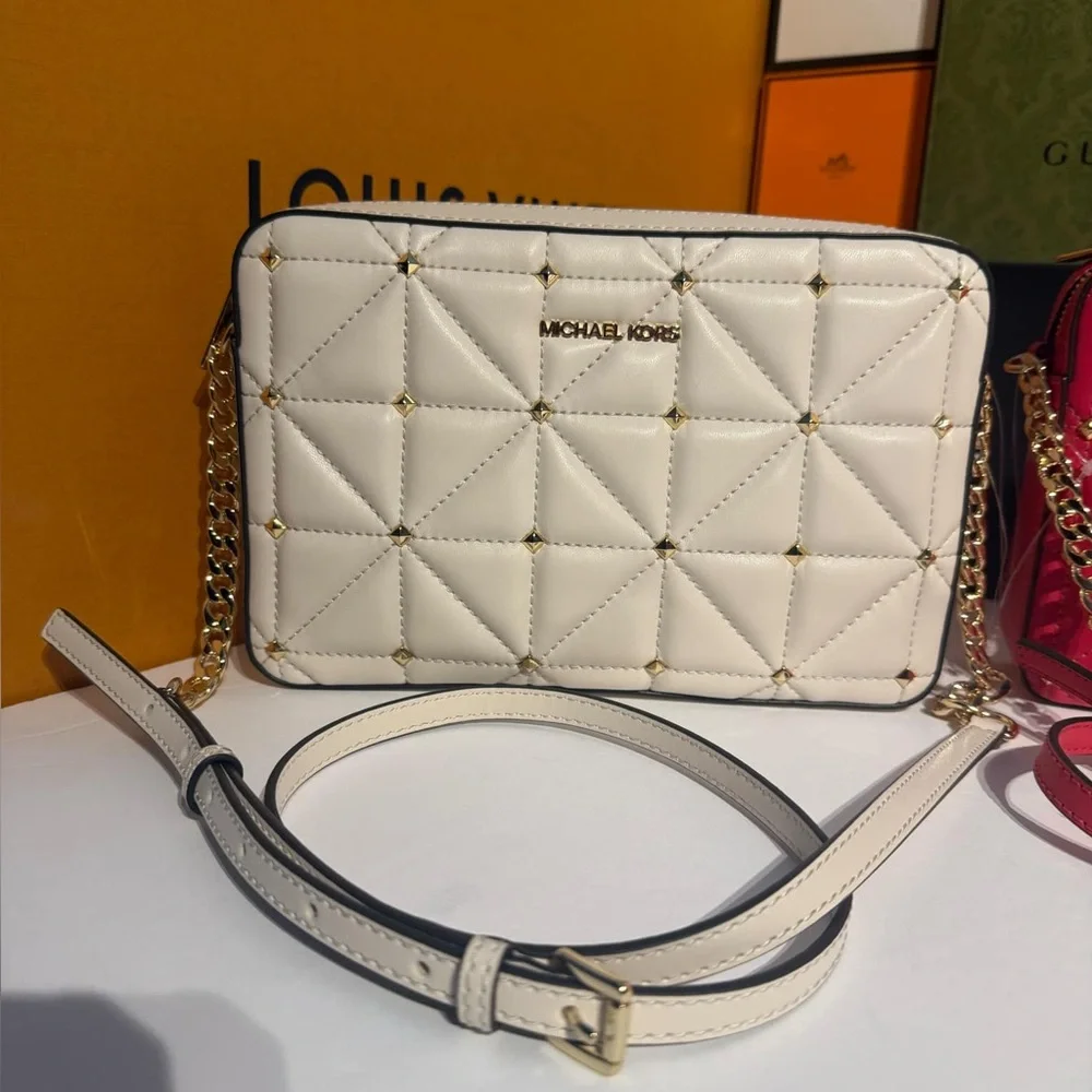 Michael Kors Cream Quilted Crossbody Bag with Gold Accents - Picture 1 of 8